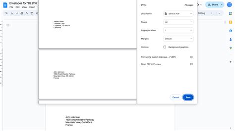 how to print envelopes from google docs